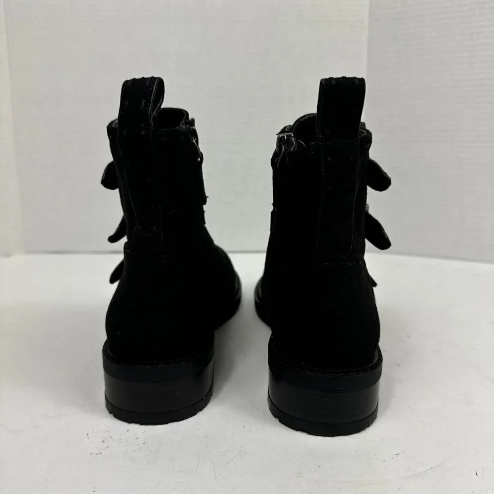 Aerosoles NWOB Arezzo Faux Suede Bootie 7M Black‎ Buckles Lug Low Block  Heel